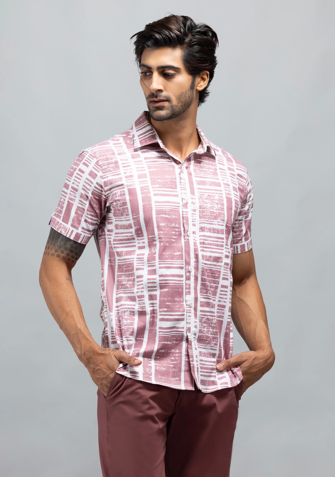 Purple  Slim Fit Printed Men's Cotton Shirt