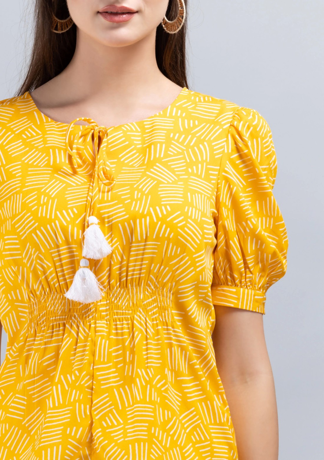 Yellow Colour Abstract Print Crepe Top