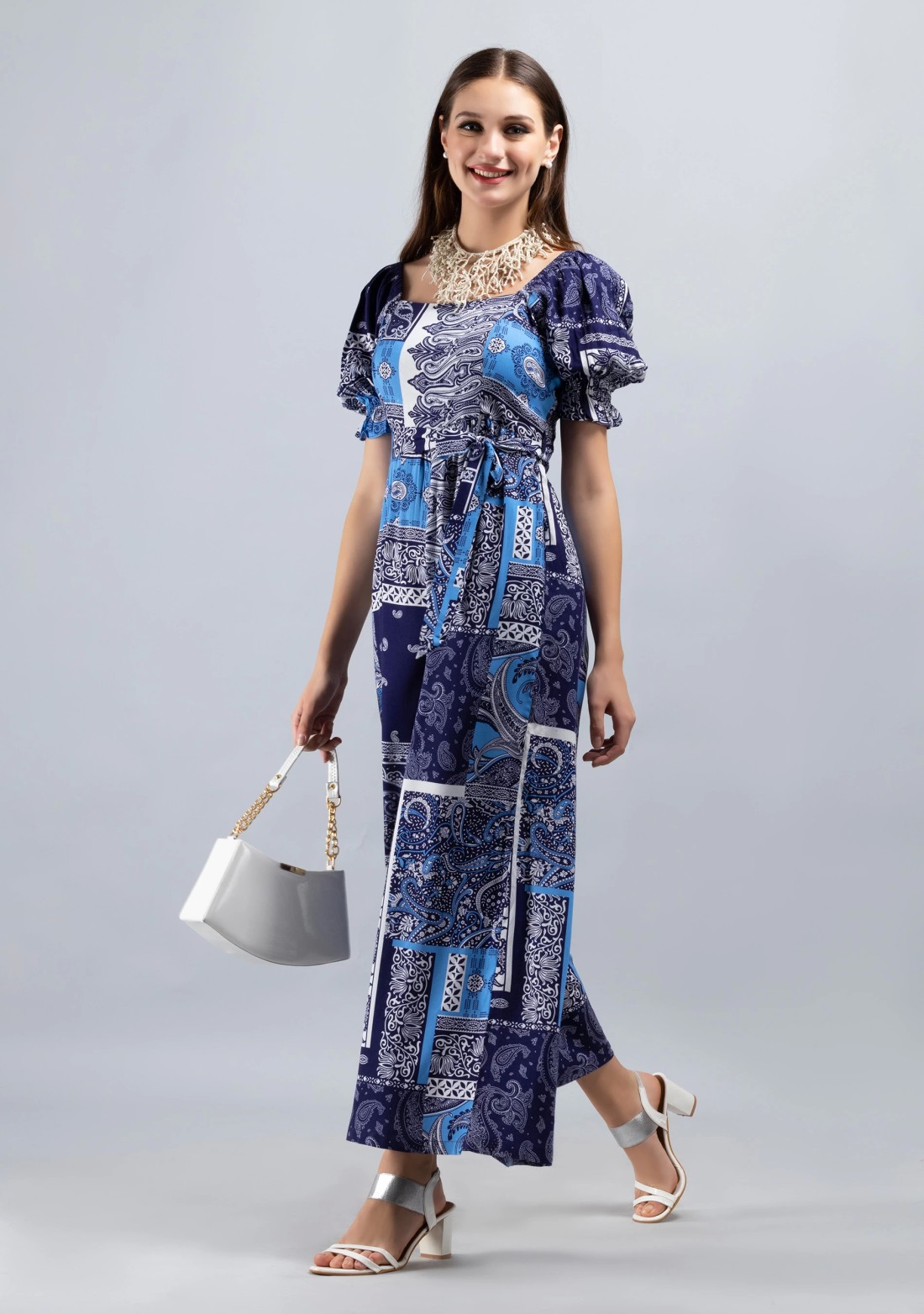 Ethnic Motif Print Rayon Flared Leg Jumpsuit