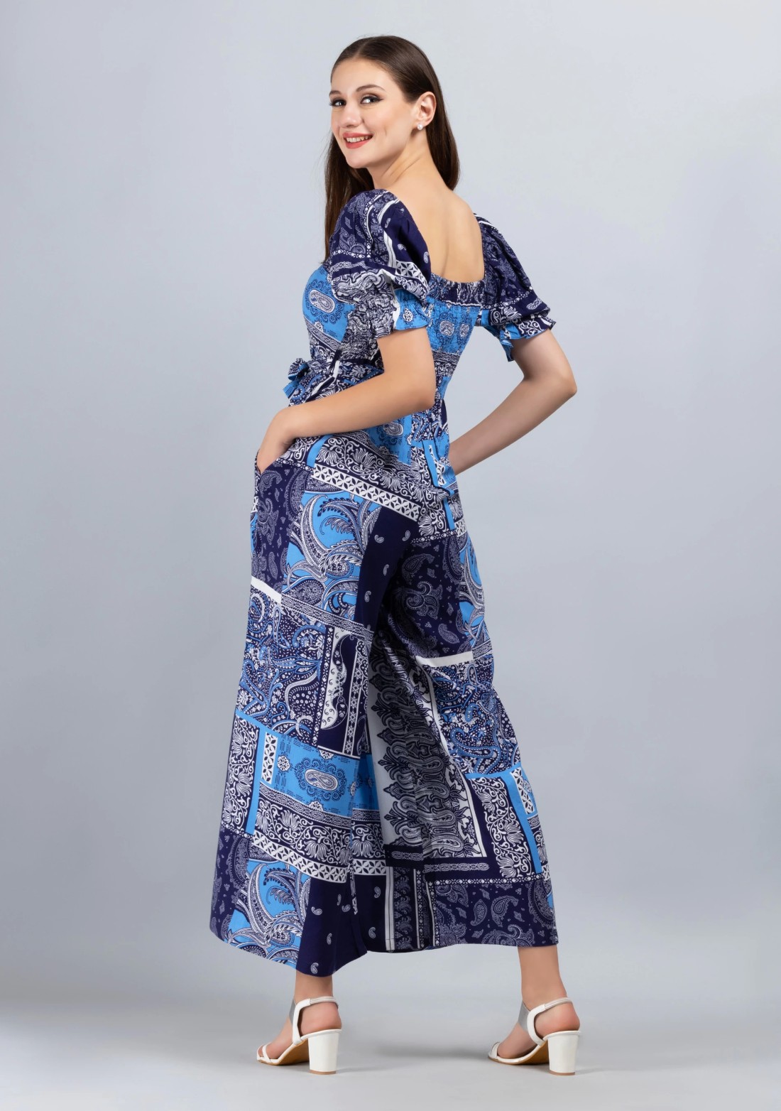 Ethnic Motif Print Rayon Flared Leg Jumpsuit