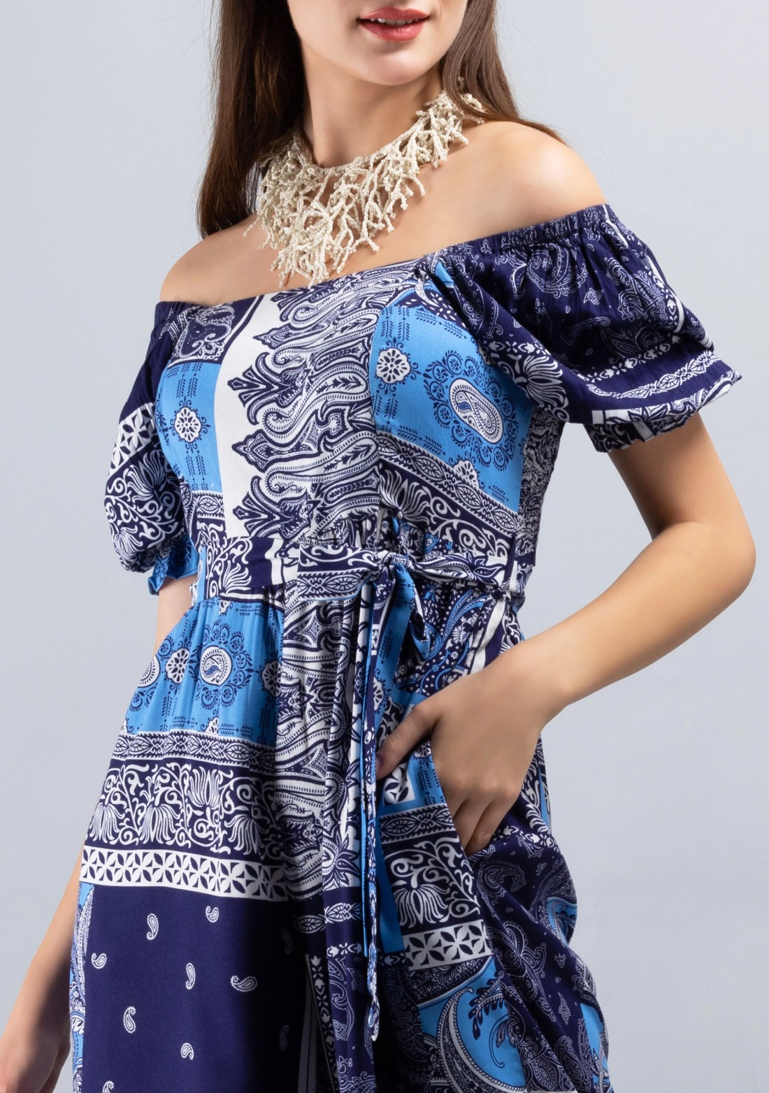 Ethnic Motif Print Rayon Flared Leg Jumpsuit