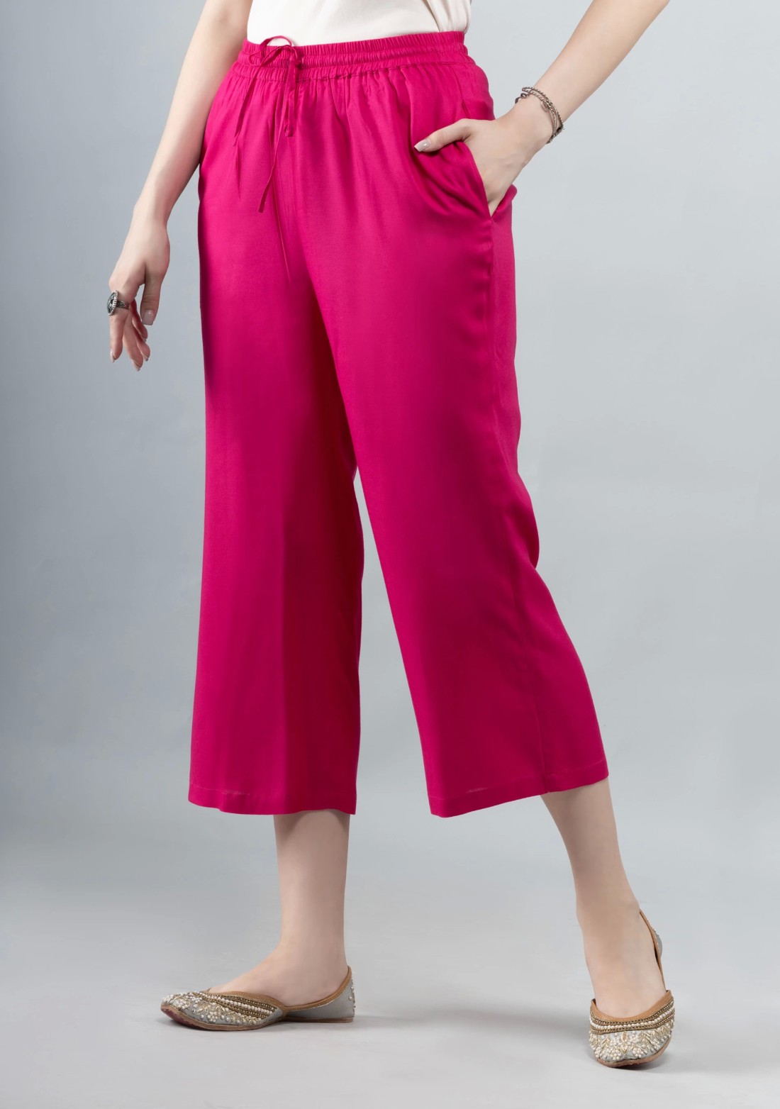 Hot Pink Solid Viscose Rayon Palazzo Pants