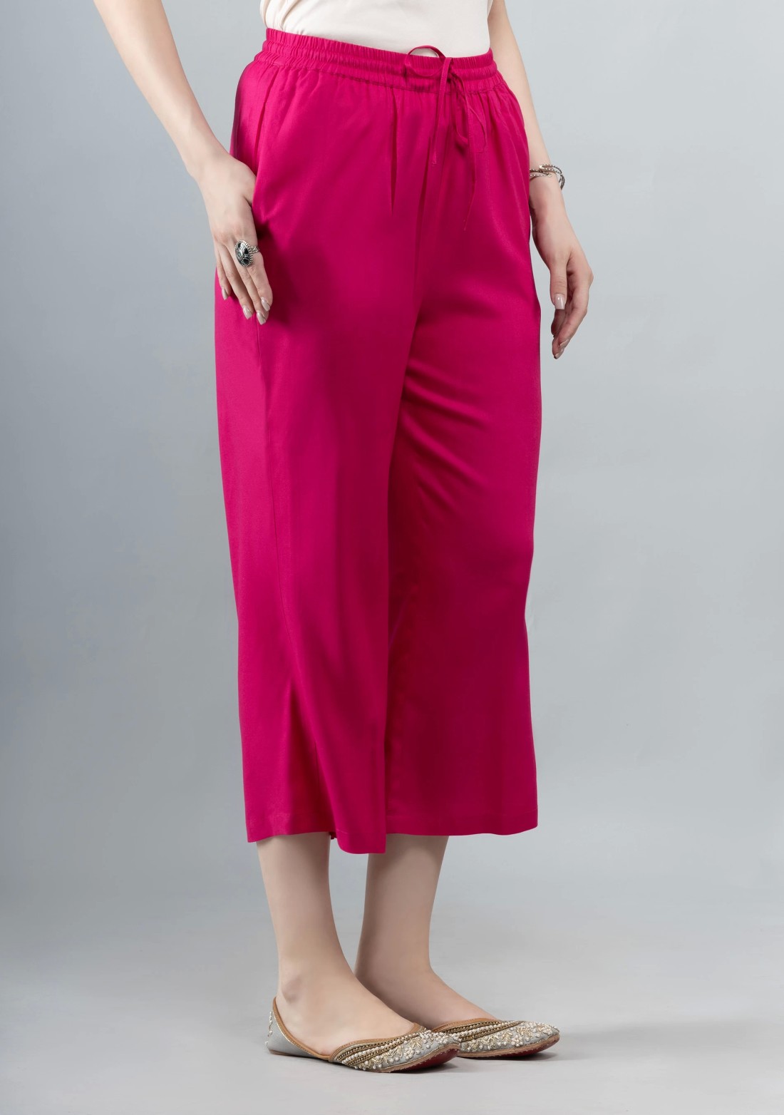 Hot Pink Solid Viscose Rayon Palazzo Pants