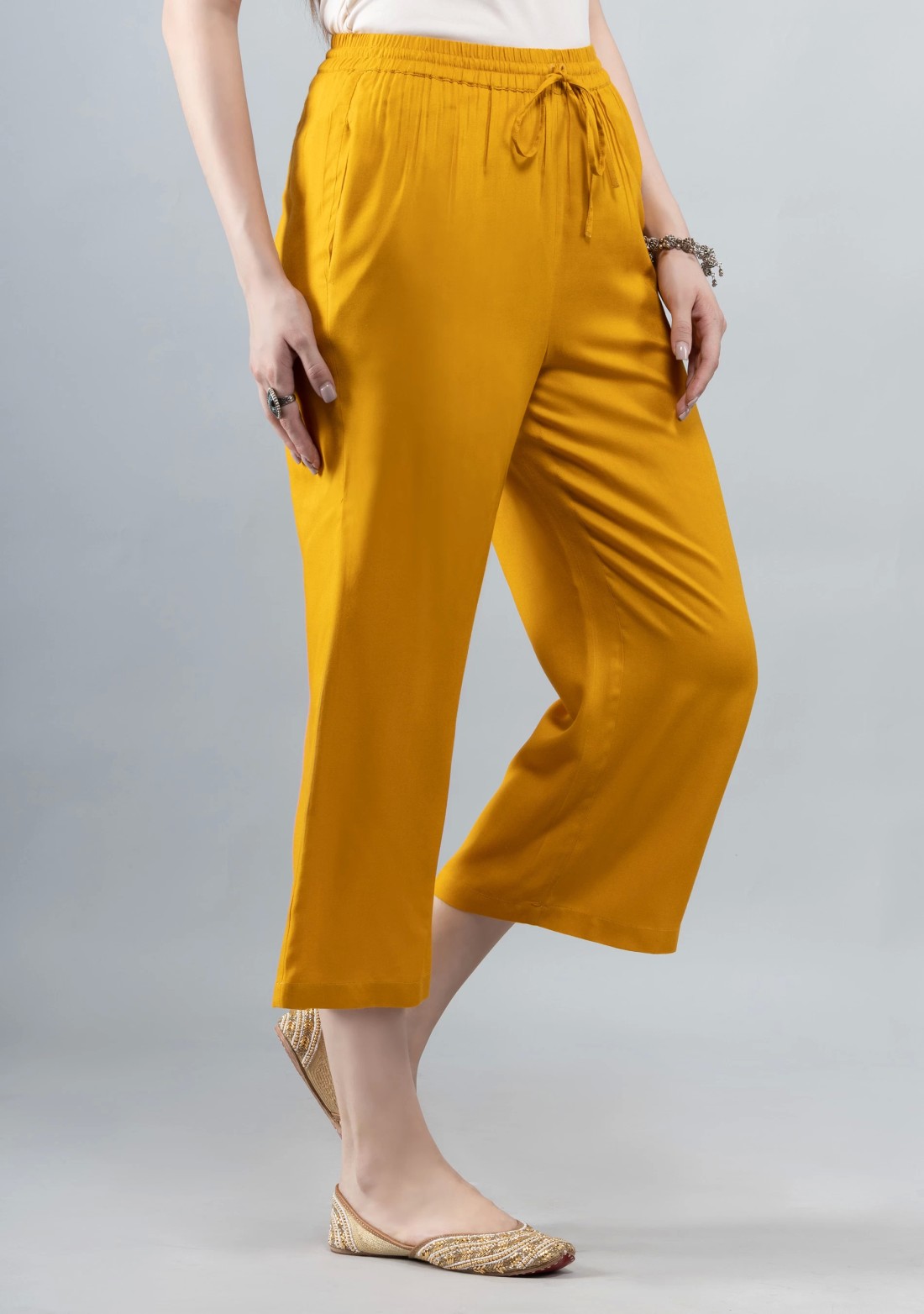 Mustard  Solid Viscose Rayon Palazzo Pants