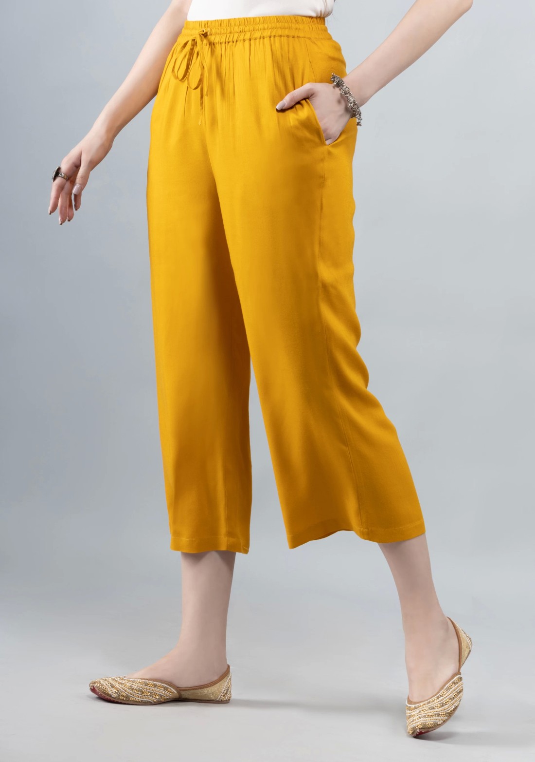 Mustard  Solid Viscose Rayon Palazzo Pants