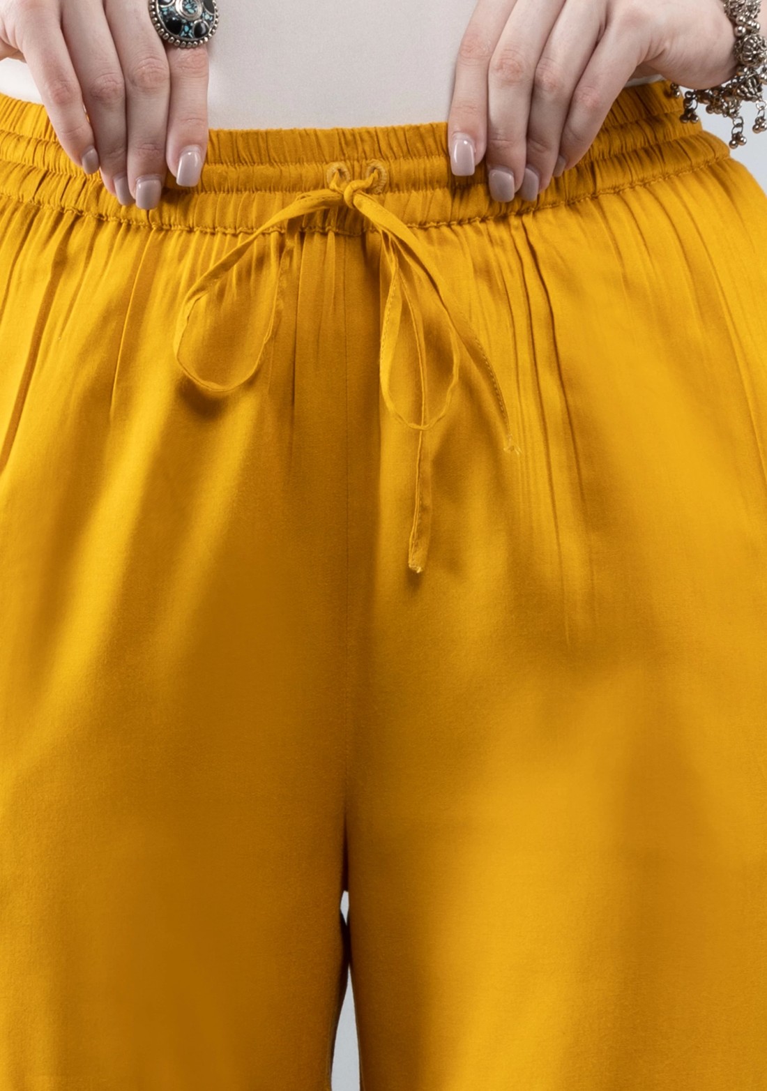 Mustard  Solid Viscose Rayon Palazzo Pants