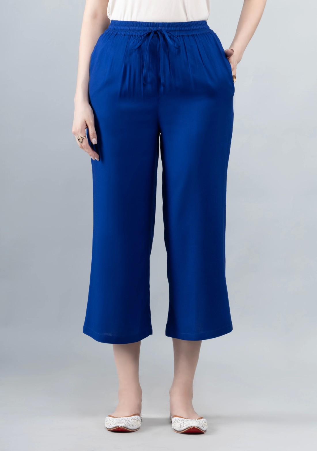 Royal Blue Solid Viscose Rayon  Palazzo Pants