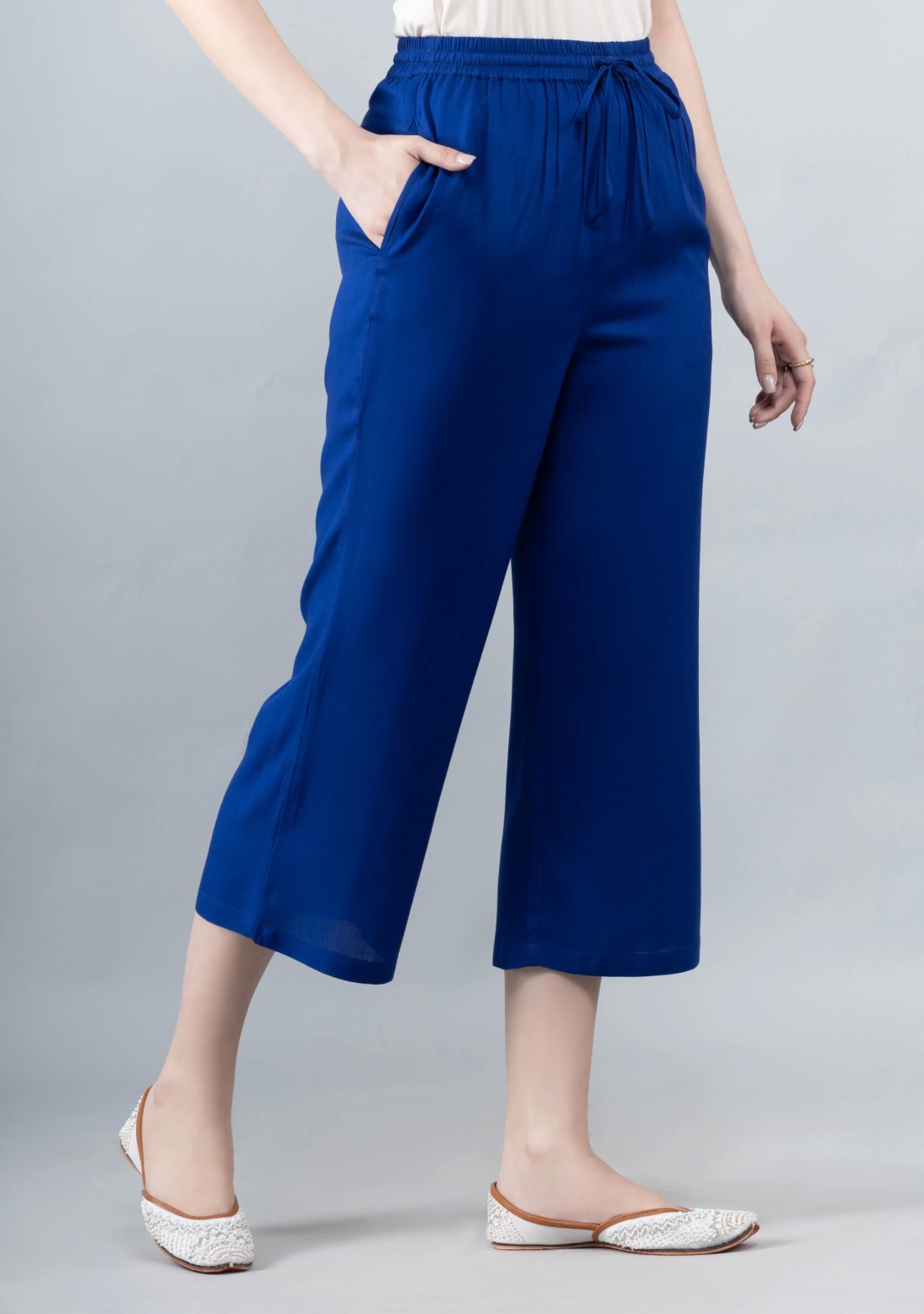 Royal Blue Solid Viscose Rayon  Palazzo Pants