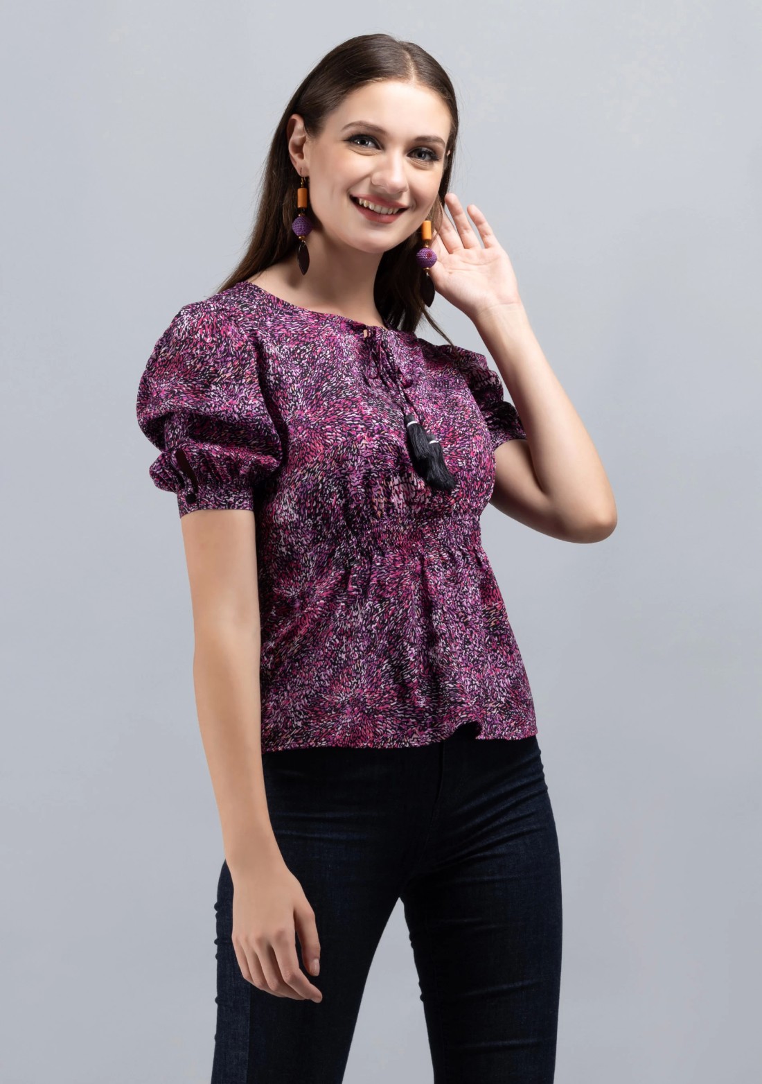 Multi Colour Ditsy Print Crepe Top