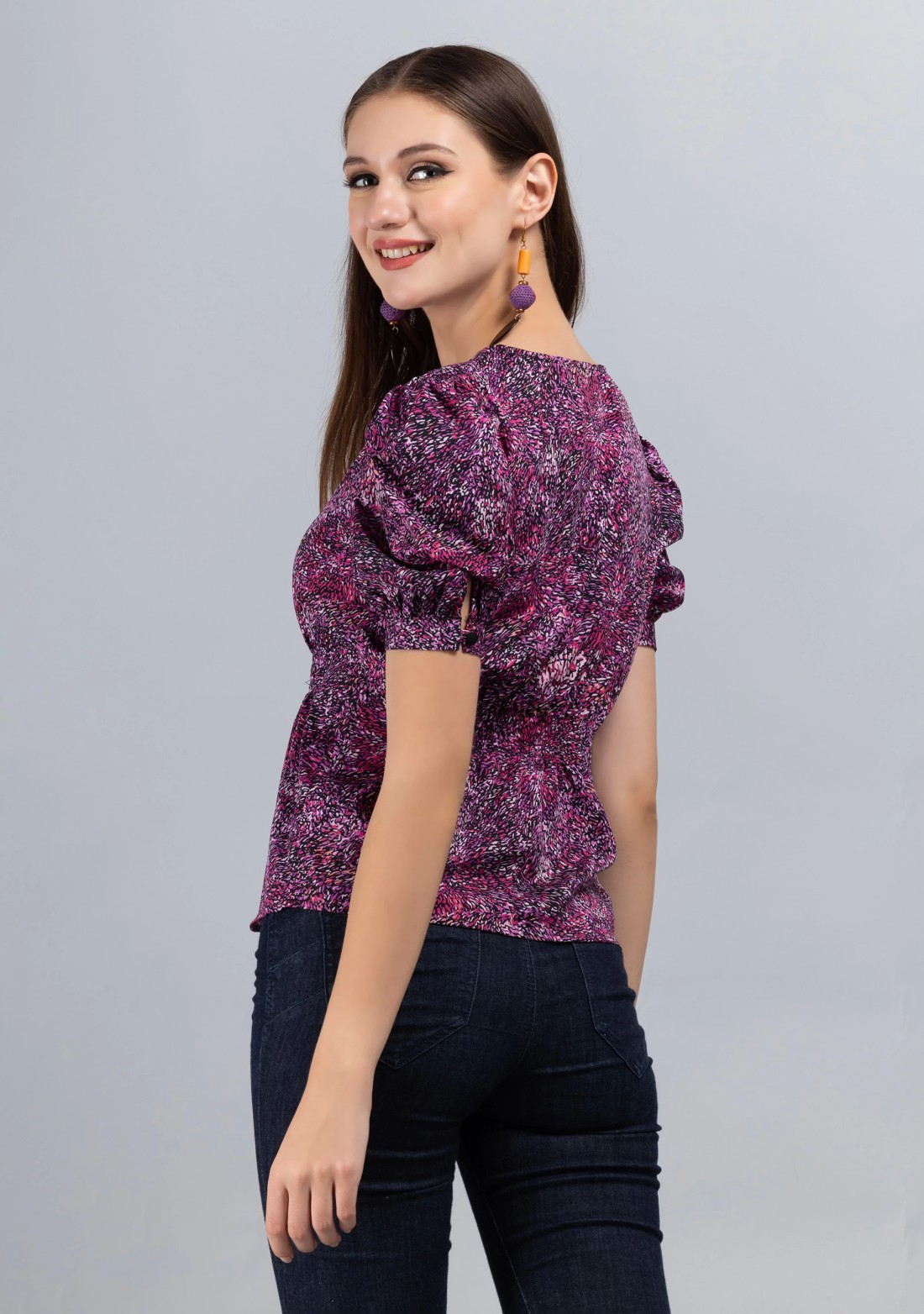 Multi Colour Ditsy Print Crepe Top