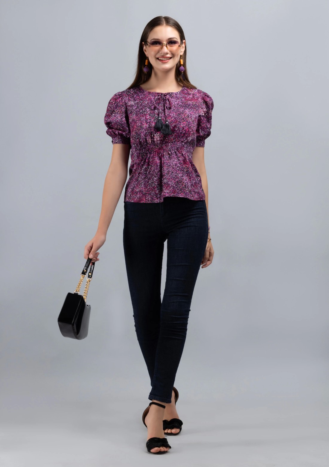 Multi Colour Ditsy Print Crepe Top