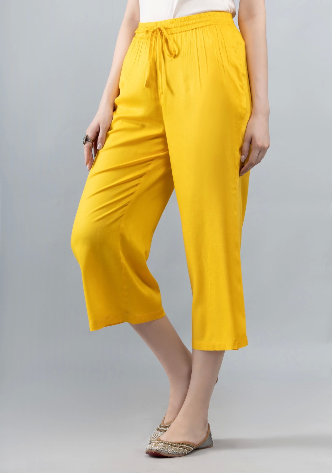 Yellow Solid Viscose Rayon Palazzo Pants