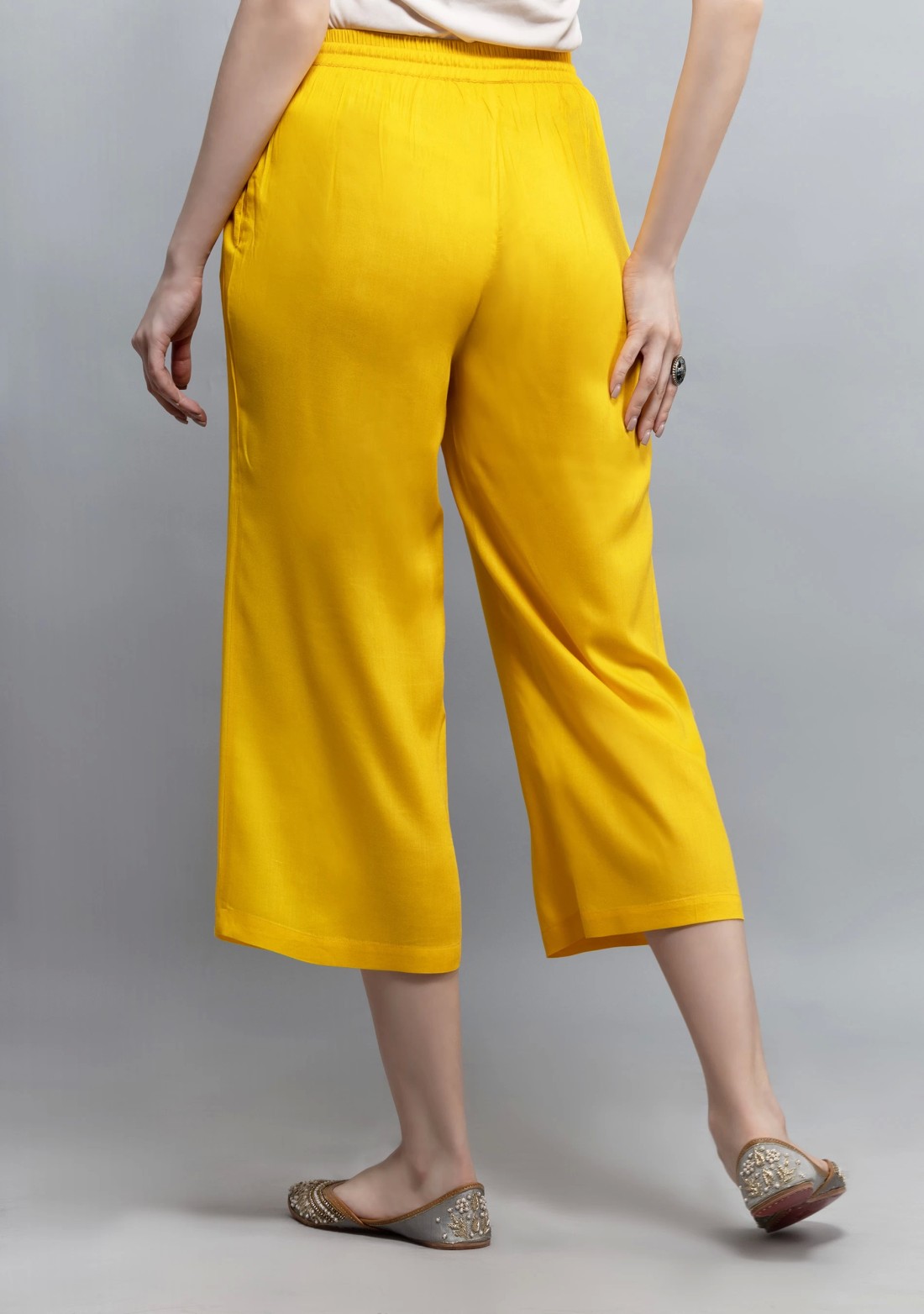 Yellow Solid Viscose Rayon Palazzo Pants