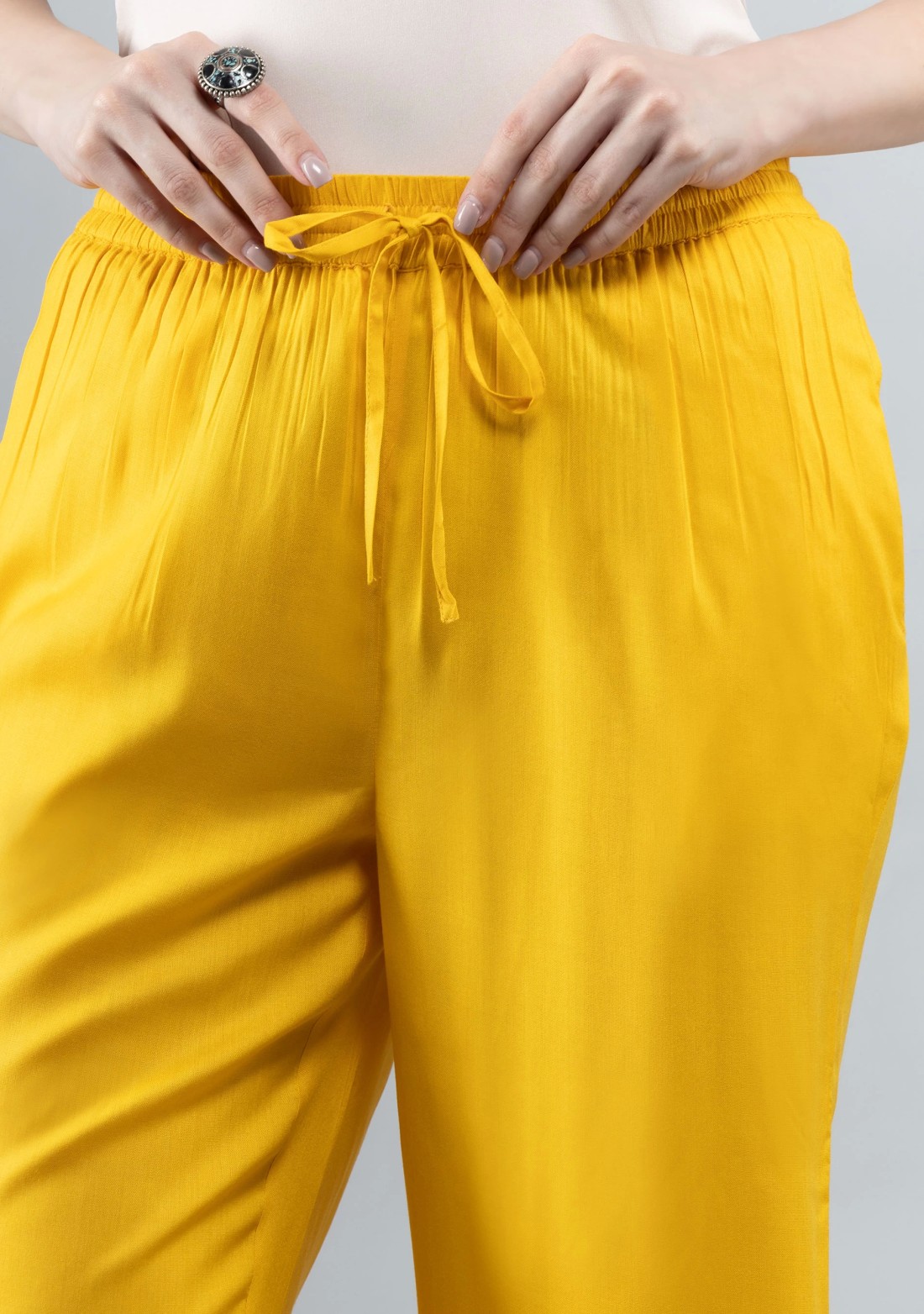 Yellow Solid Viscose Rayon Palazzo Pants