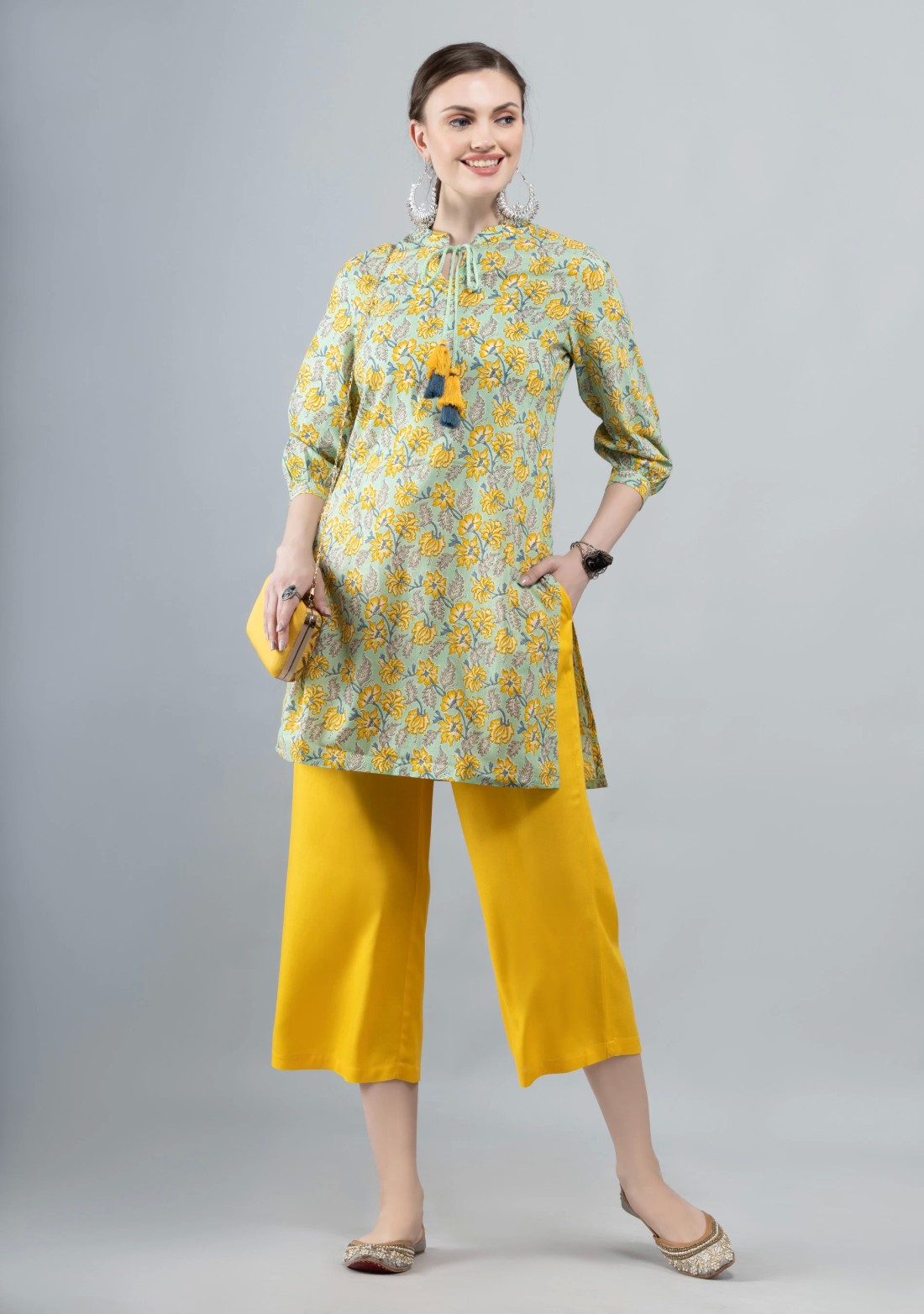 Yellow Solid Viscose Rayon Palazzo Pants