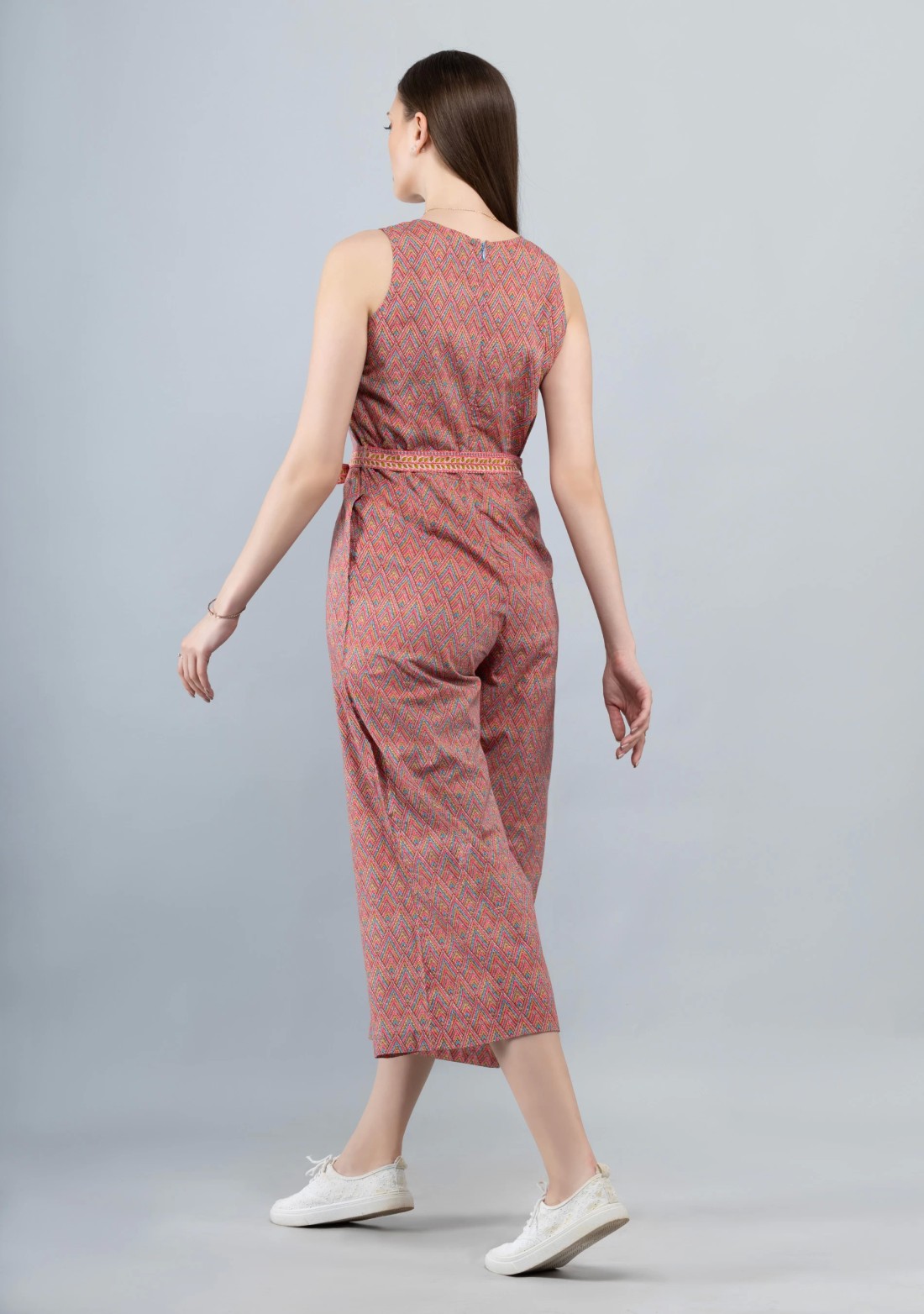 Multi Colour Chevron Screen Print Cotton Jumpsuit