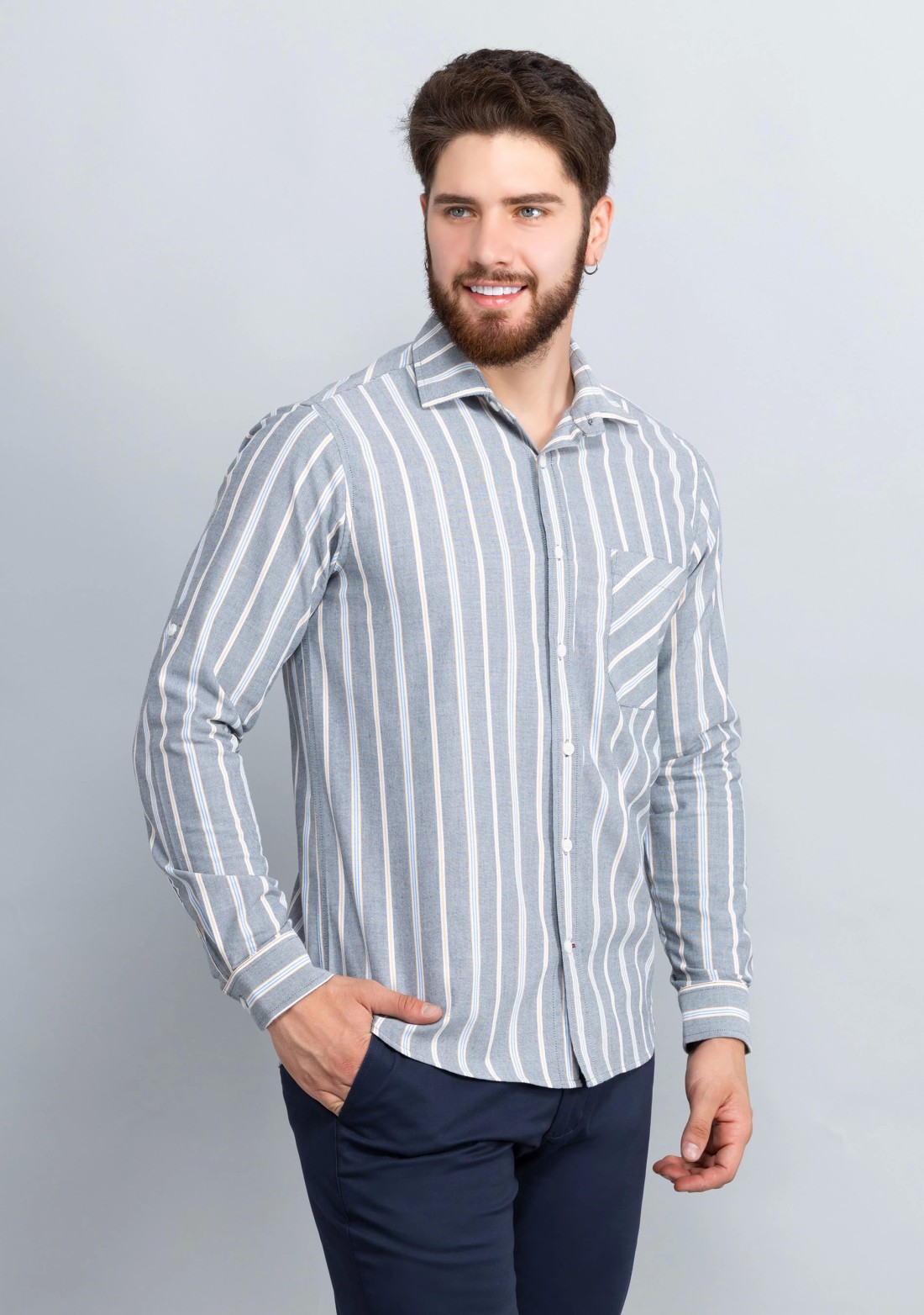 Grey Oxford stripe slim fit men's Shirt