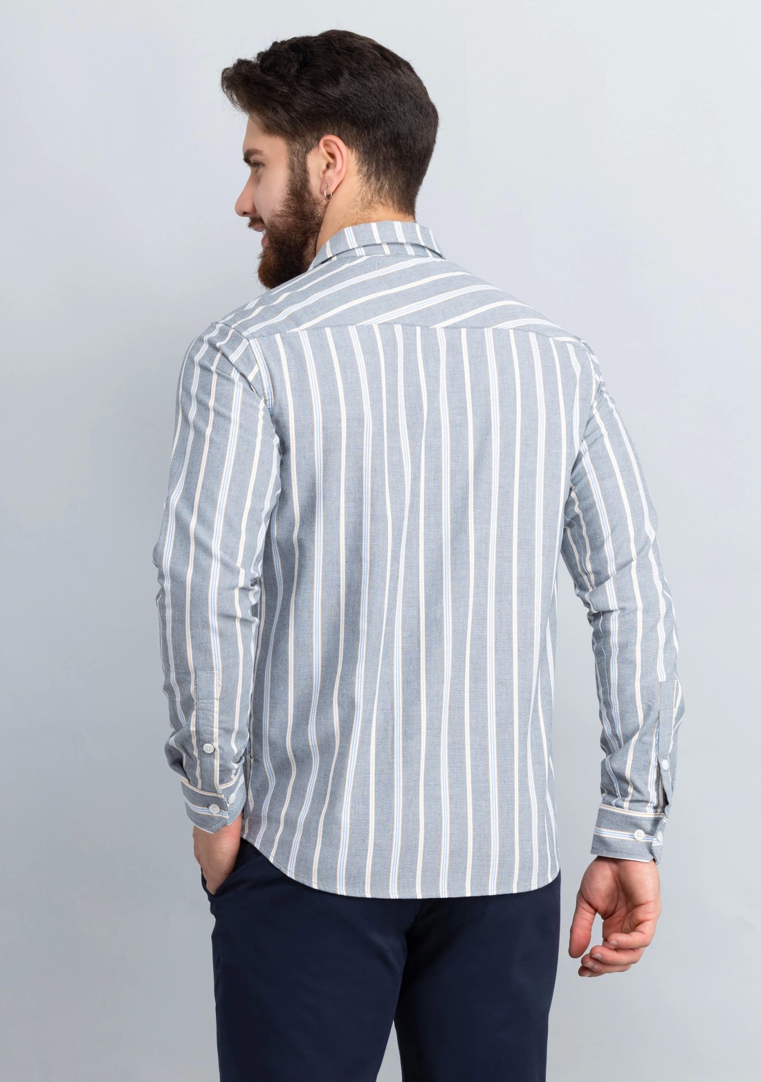 Grey Oxford stripe slim fit men's Shirt