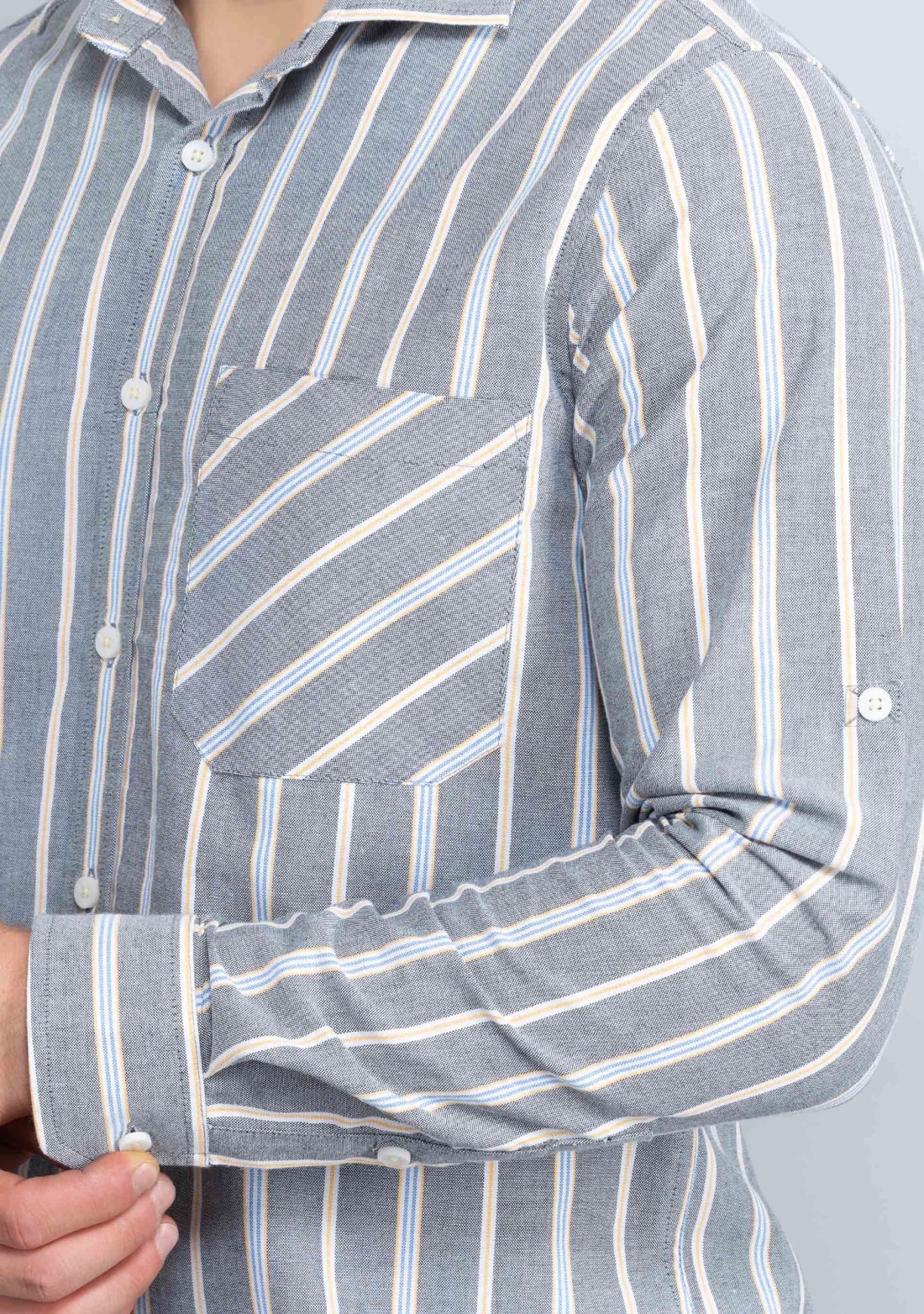 Grey Oxford stripe slim fit men's Shirt