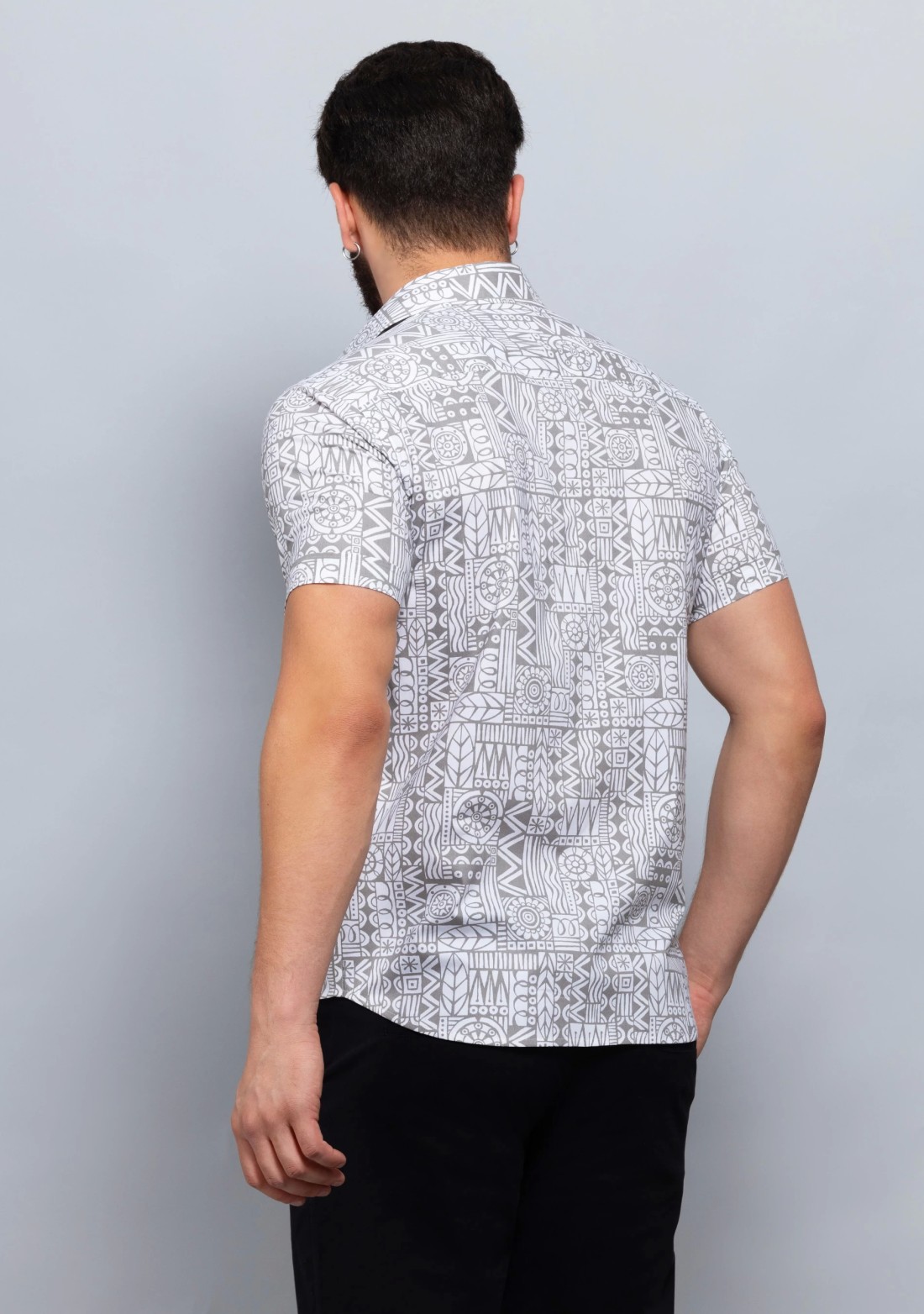 Grey Print Slim fit Men's Cotton Shirt