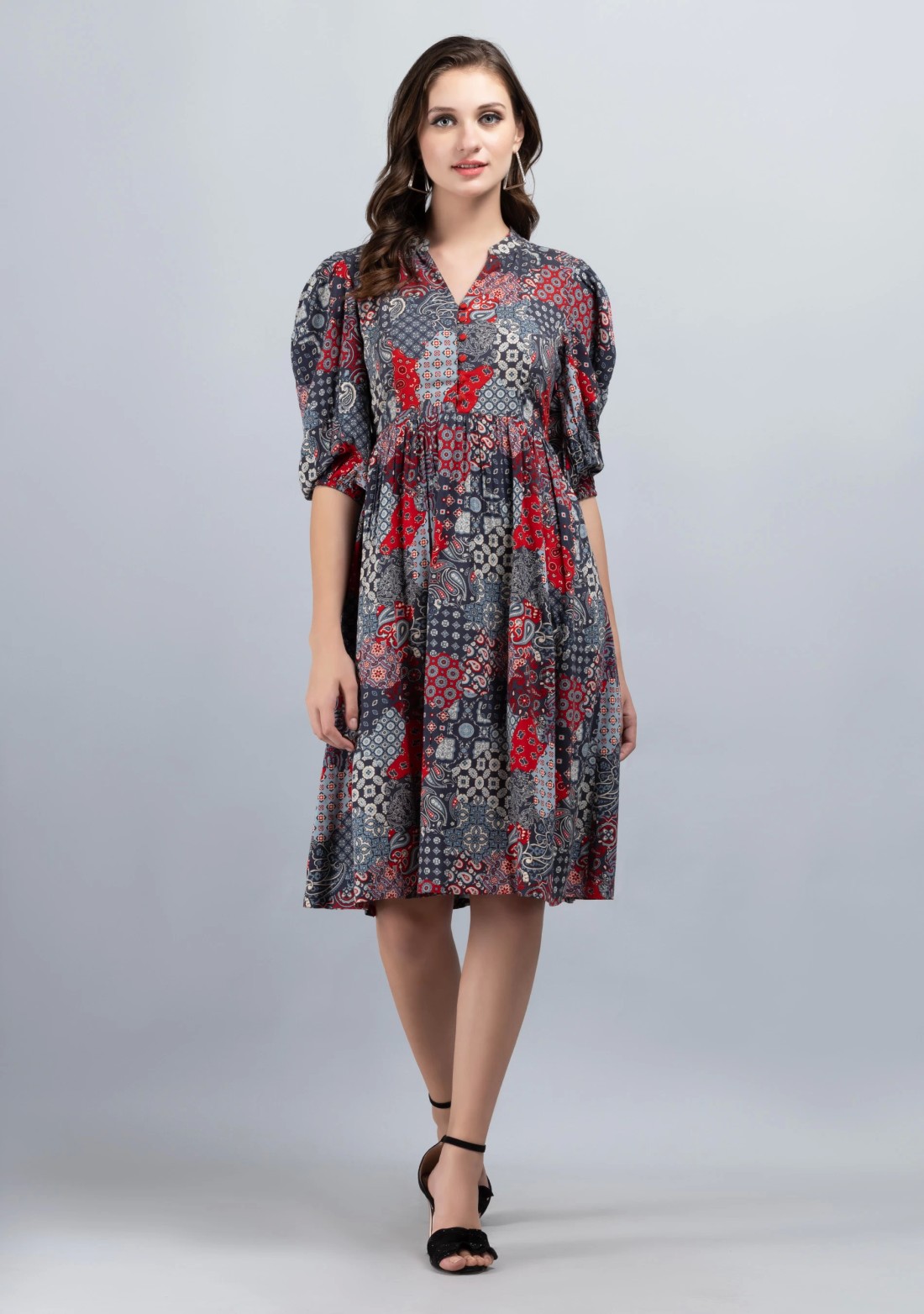 Grey  Viscose Rayon Printed Dress