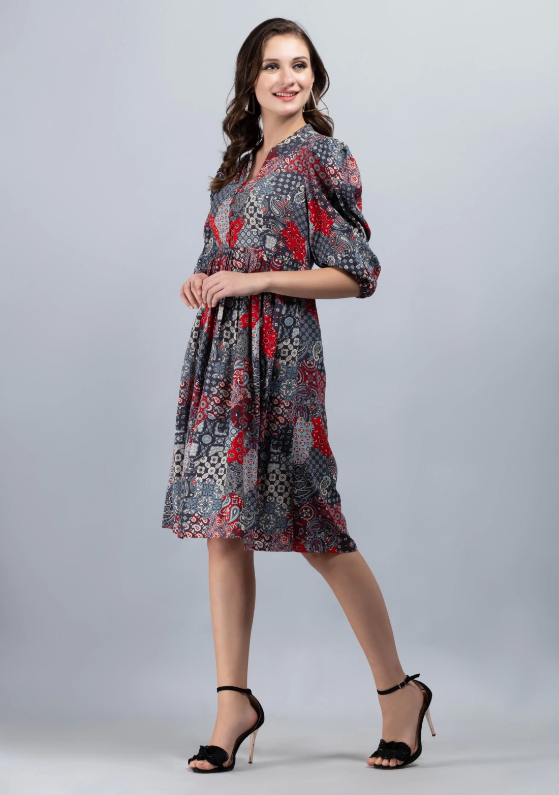 Grey  Viscose Rayon Printed Dress