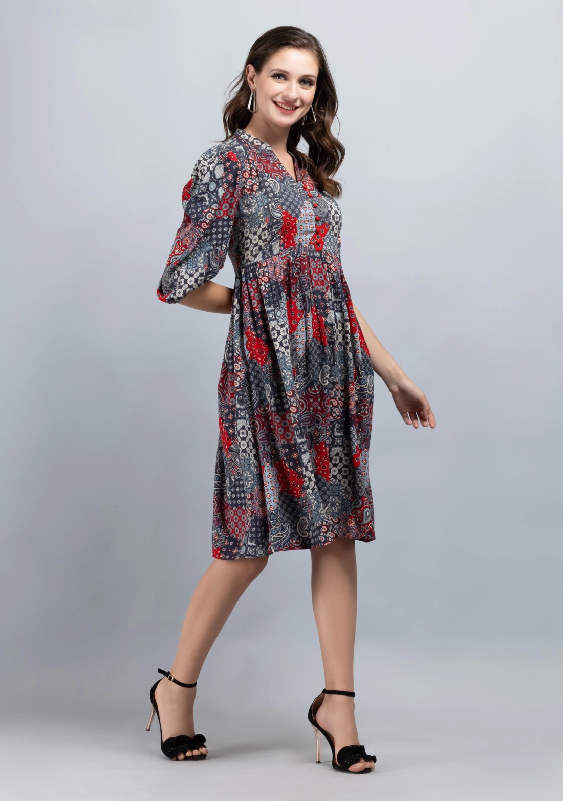 Grey  Viscose Rayon Printed Dress