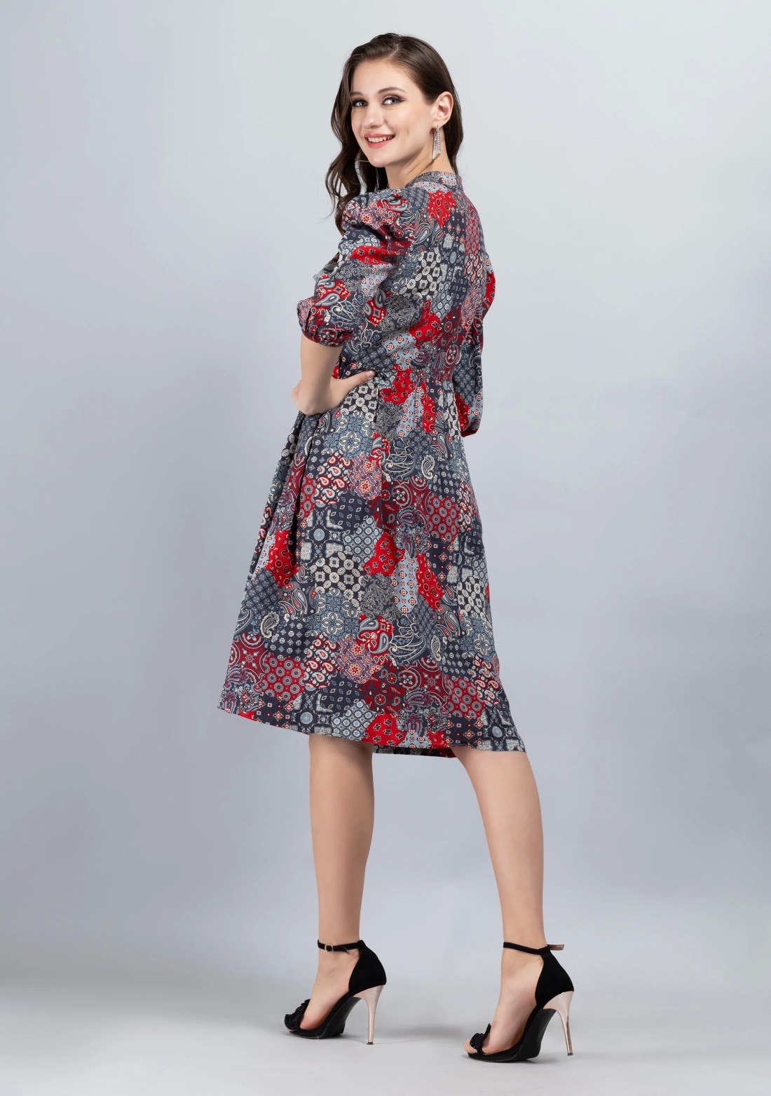 Grey  Viscose Rayon Printed Dress