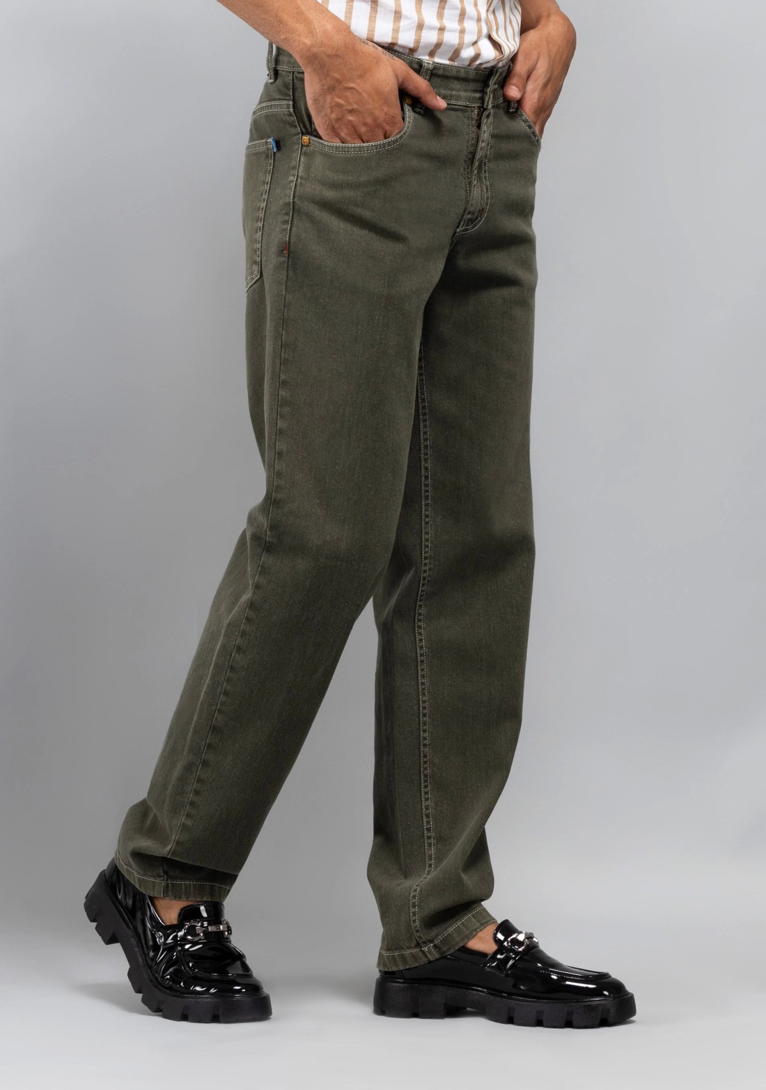 Olive Green Straight Fit Rhysley Men's Jeans