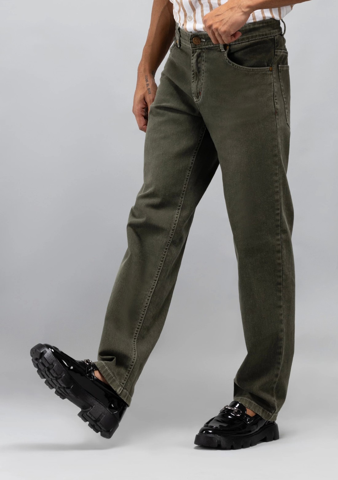 Olive Green Straight Fit Rhysley Men's Jeans