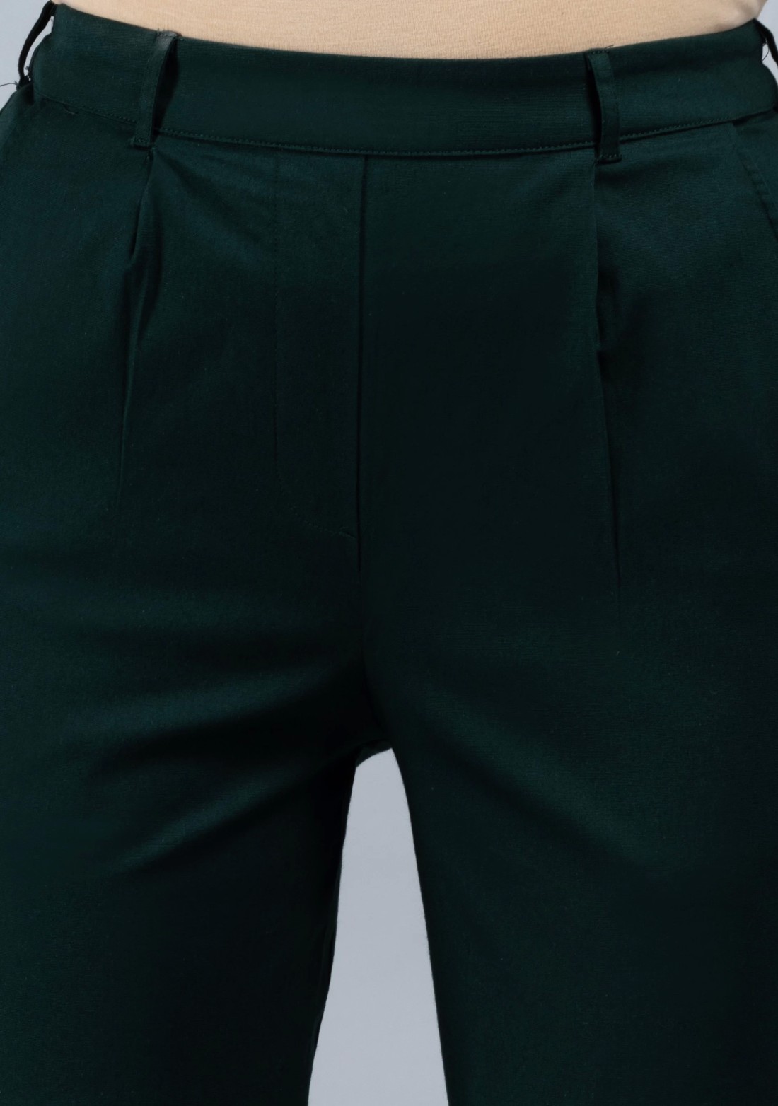 Dark Green  Cotton Lycra Narrow Hem Pants