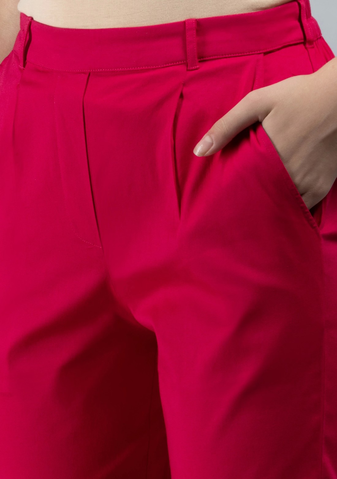 Hot Pink Cotton Lycra Narrow Hem Pants