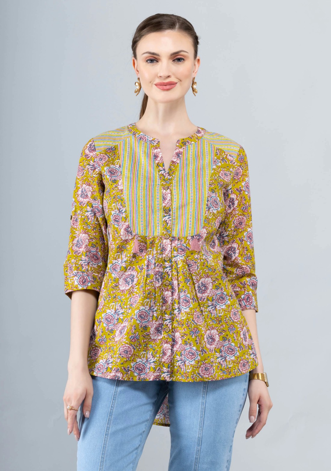 Floral Print Mix and Match Cotton Button Down Top