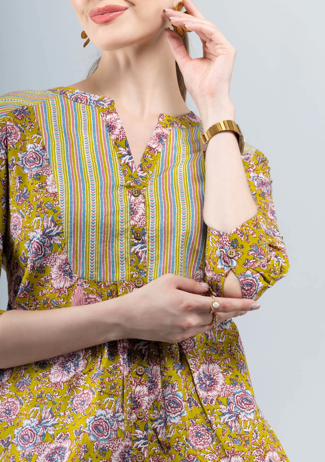 Floral Print Mix and Match Cotton Button Down Top