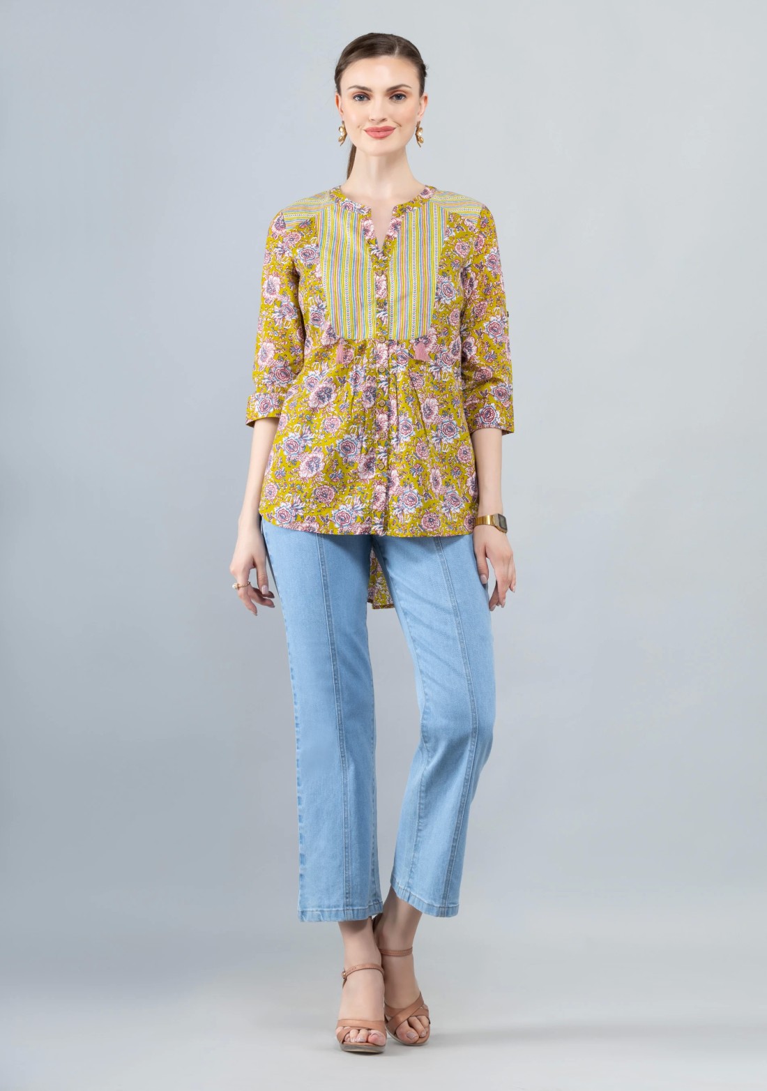 Floral Print Mix and Match Cotton Button Down Top