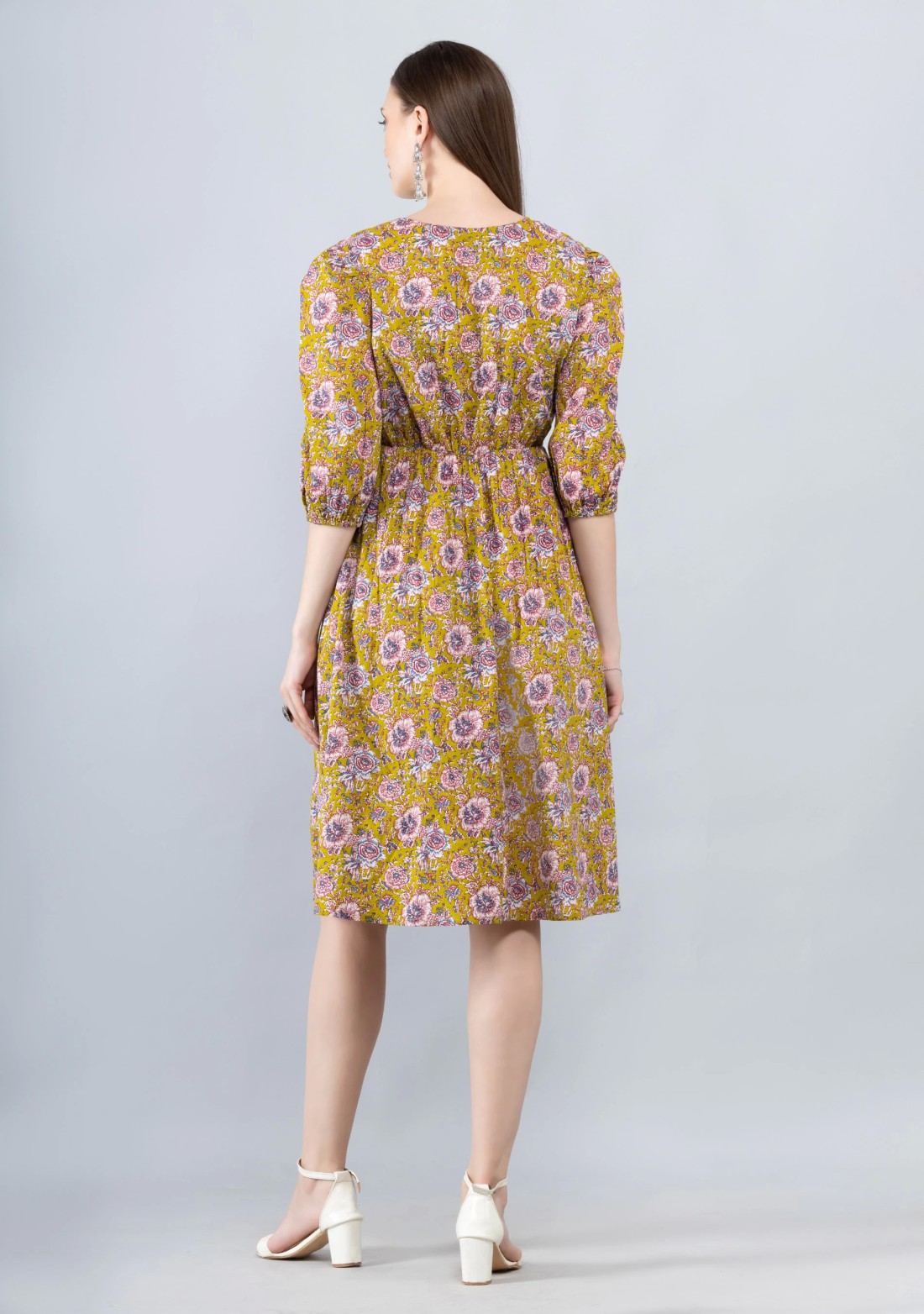 Floral Print Mix and Match Cotton Relaxed Knee Length Dress