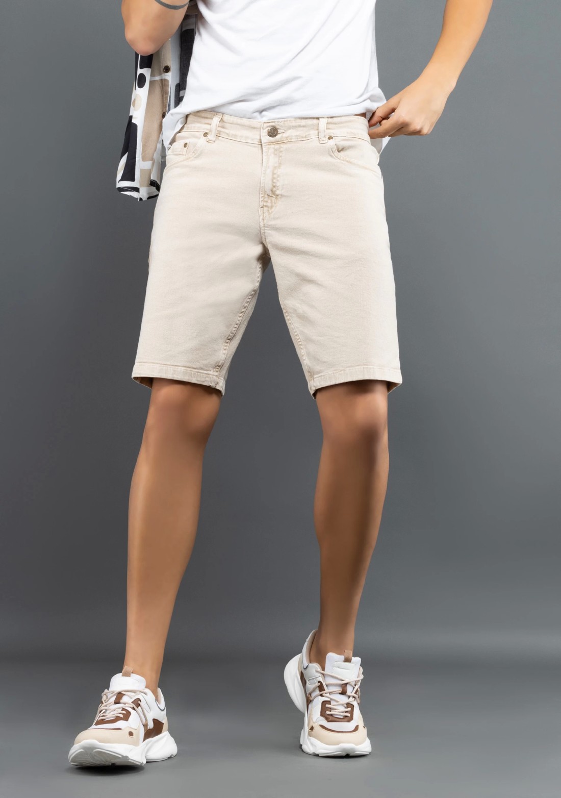 Beige Regular Fit Rhysley Men's Denim Shorts