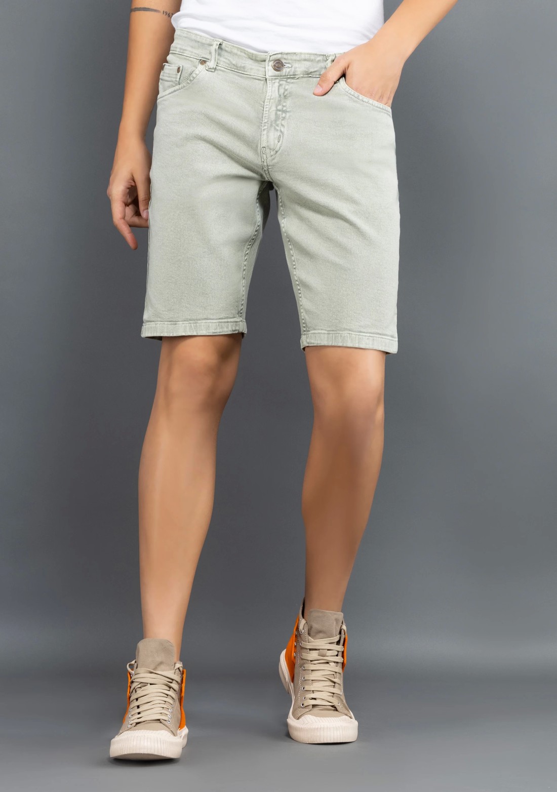 Light Olive Regular Fit Rhysley Men's Denim Shorts