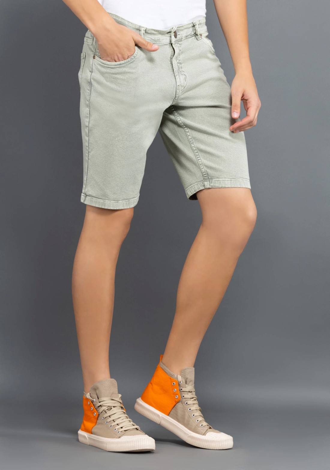 Light Olive Regular Fit Rhysley Men's Denim Shorts