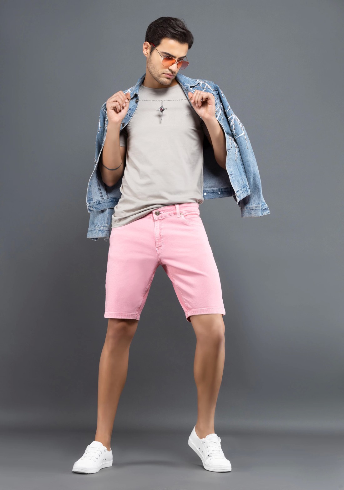 Pink Regular Fit Rhysley Men's Denim Shorts