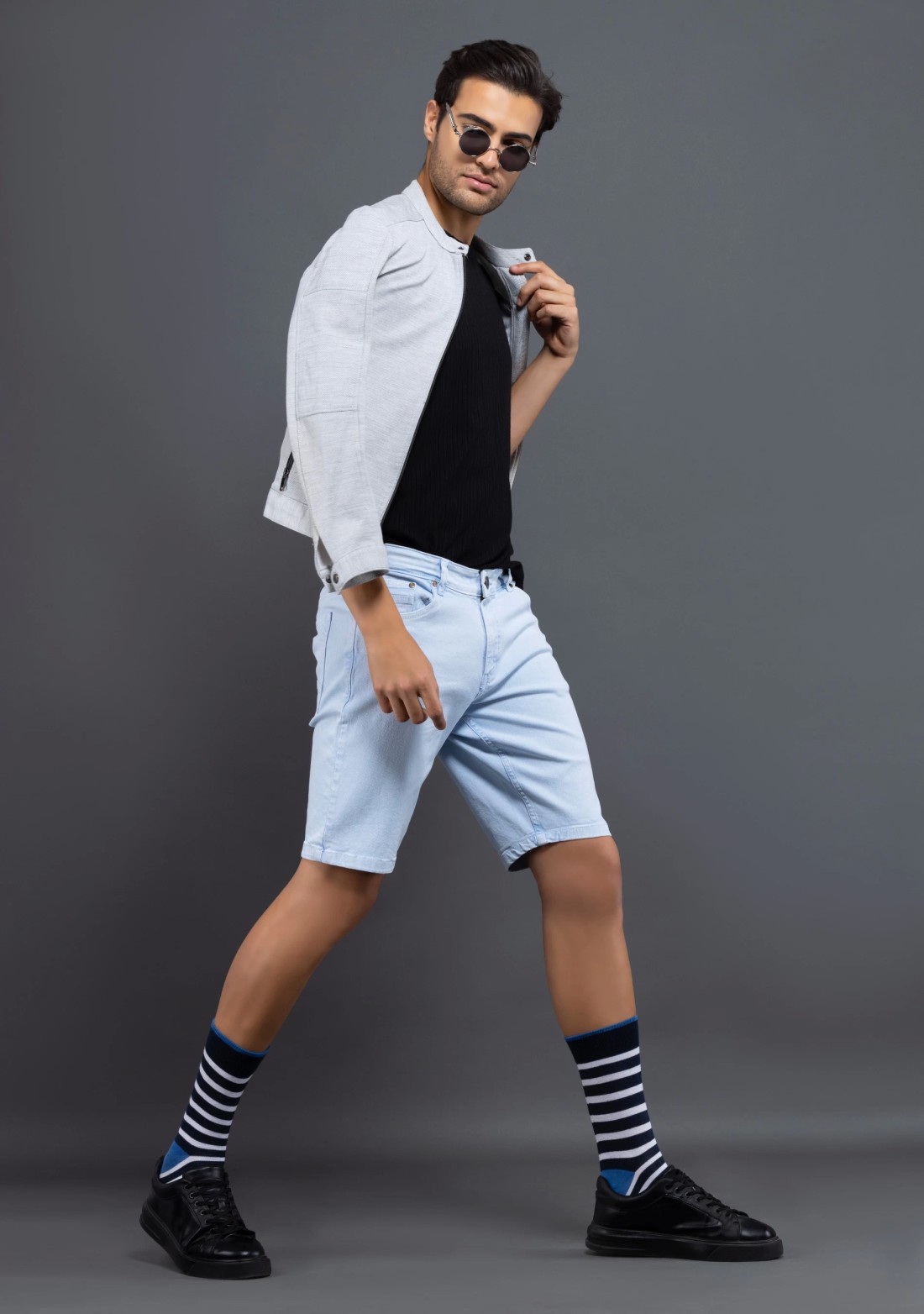 Powder Blue Regular Fit Rhysley Men's Denim Shorts