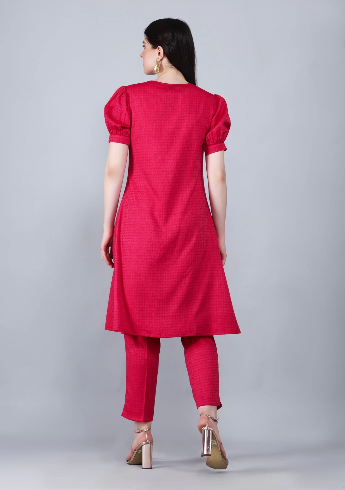 Fuchsia Pink Dobby Rayon A-Line Kurta Pant Co-Ord Set