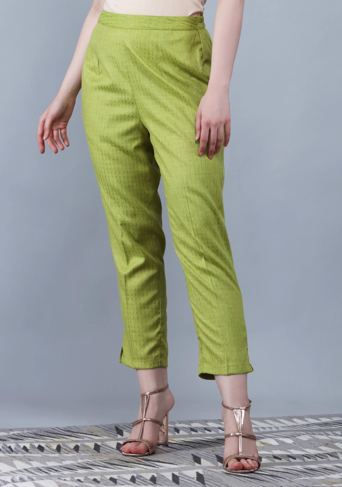 Lime Green Dobby Rayon A-Line Kurta Pant Co-Ord Set