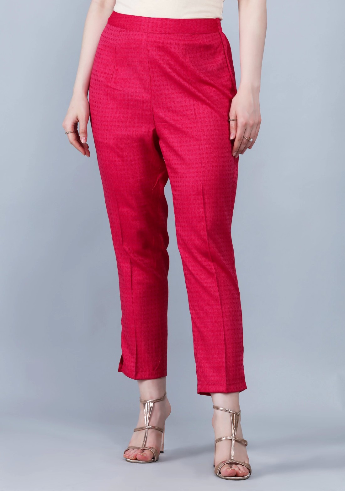 Fuchsia Pink Dobby Rayon A-Line Kurta Pant Co-Ord Set