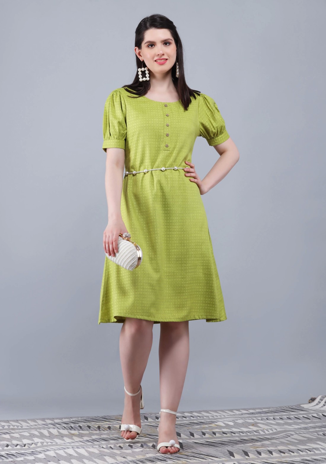 Lime Green Dobby Rayon A-Line Kurta Pant Co-Ord Set