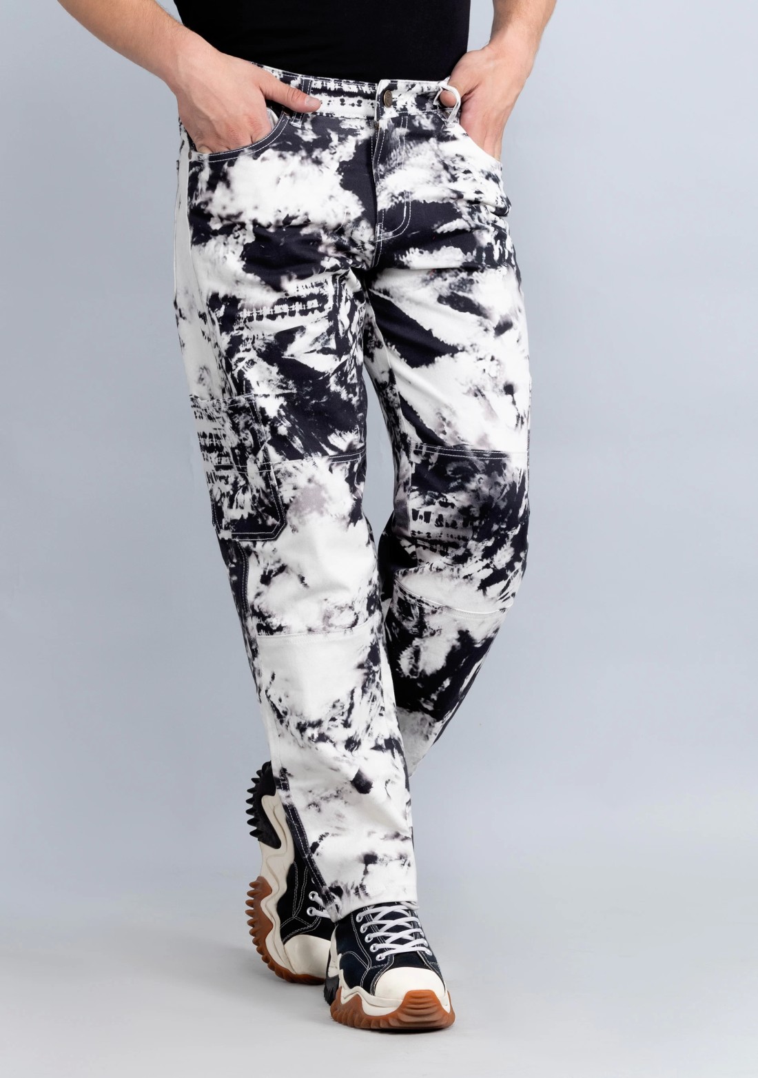 Black and White Digital Print Rhysley Men's Cotton Jeans