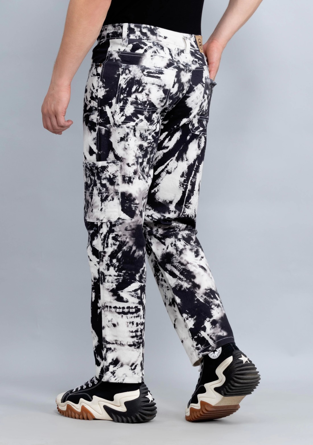 Black and White Digital Print Rhysley Men's Cotton Jeans