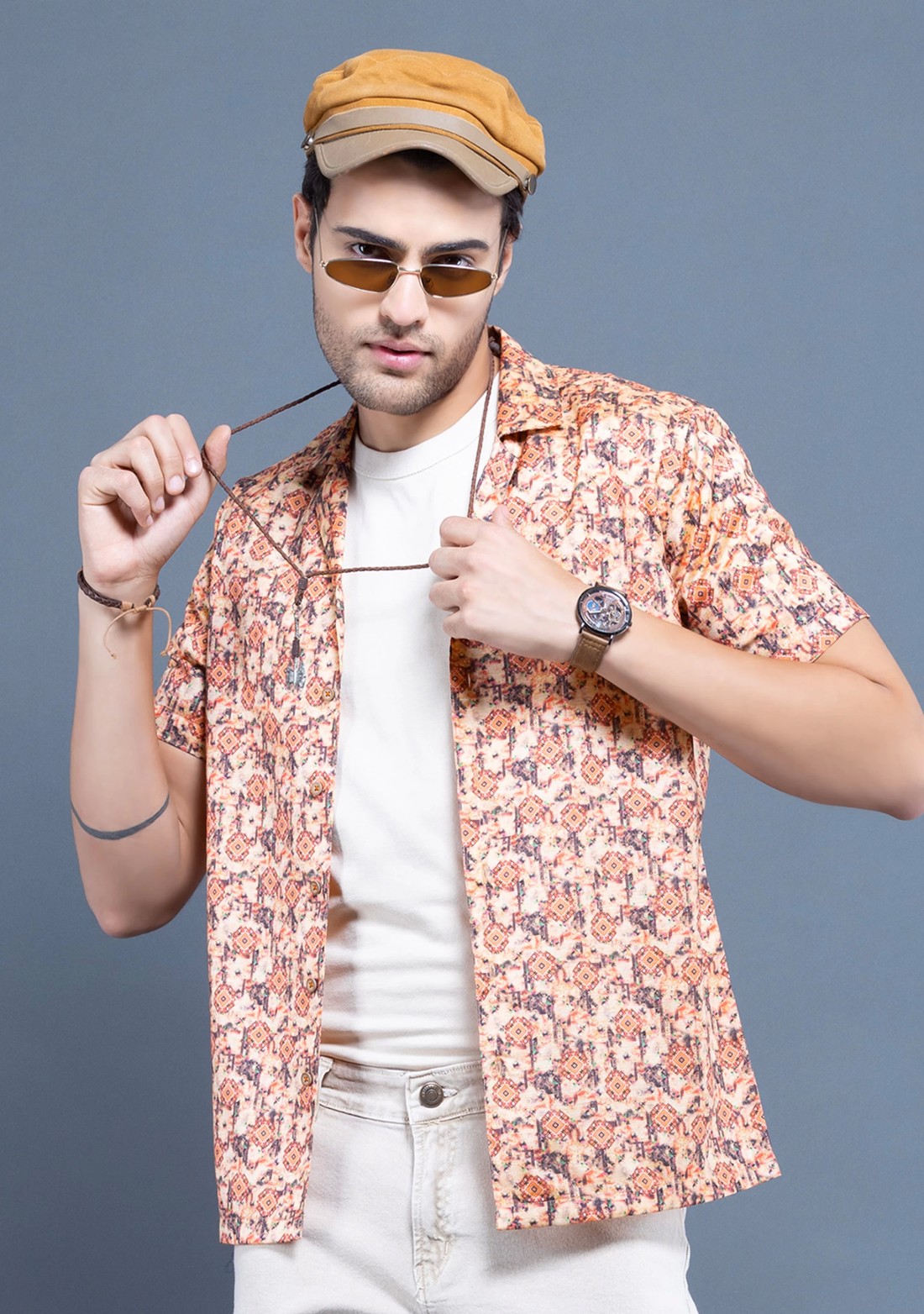 Orange printed slim fit  Rhysley Fashion shirt