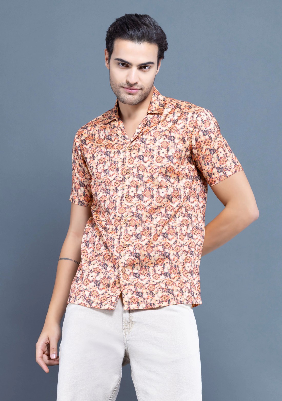 Orange printed slim fit  Rhysley Fashion shirt