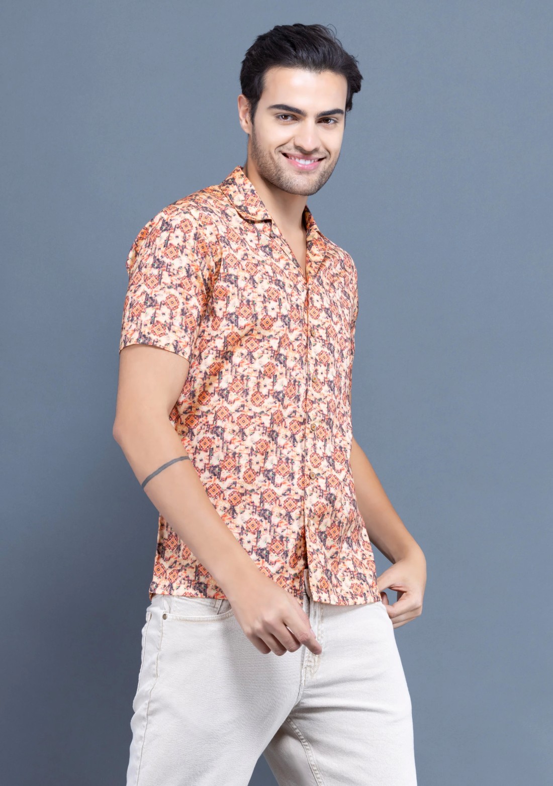 Orange printed slim fit  Rhysley Fashion shirt